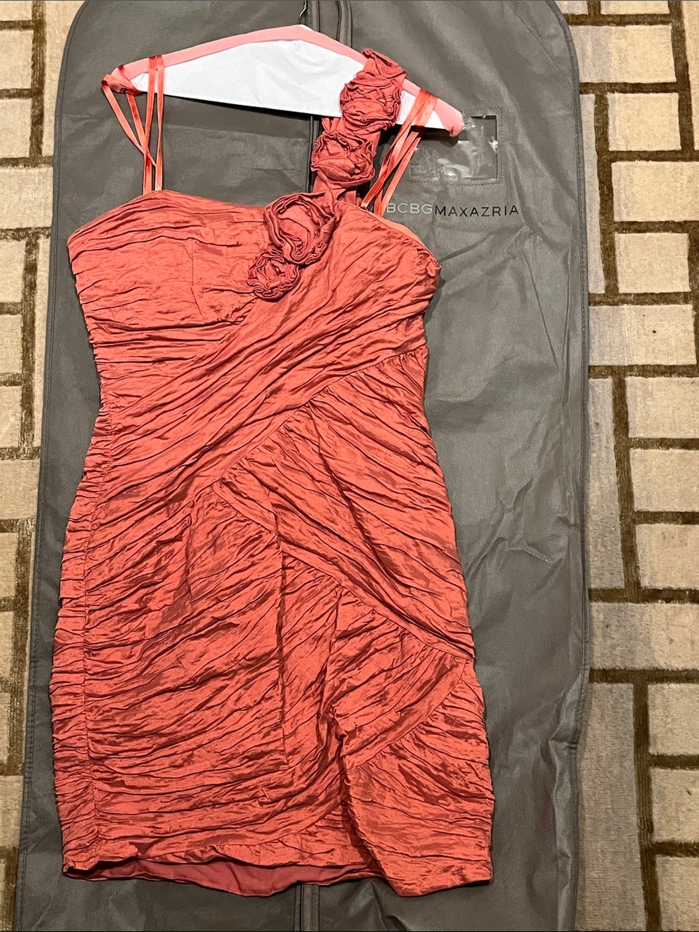 BCBGMaxAzaria Coral One Shoulder Ruched Cocktail Dress